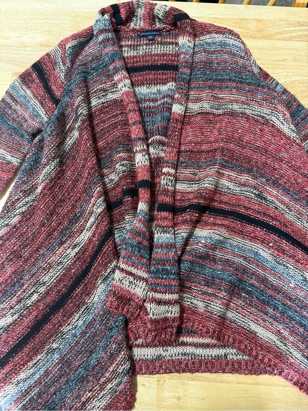 American Eagle Outfitters Red Multi Striped Open-Front Cardigan